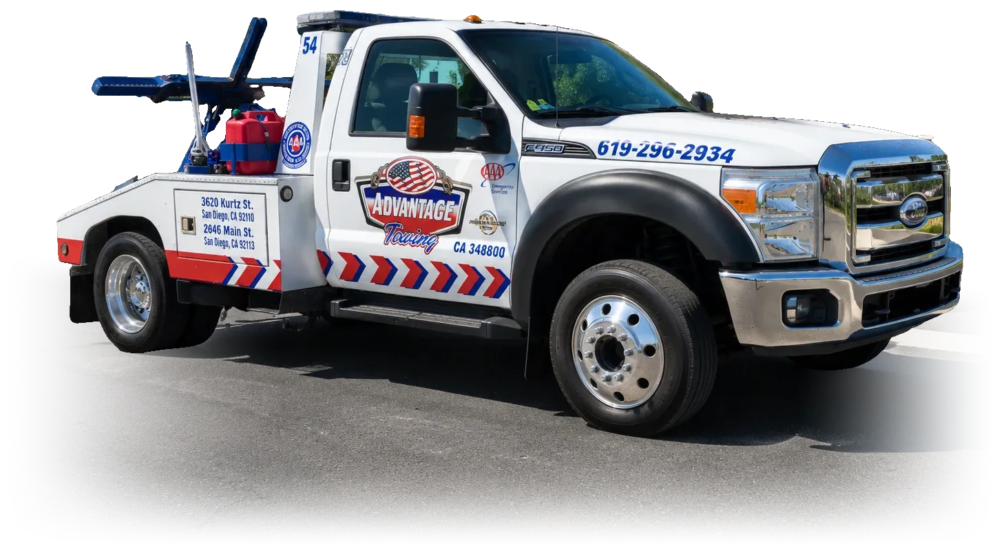 Advantage Towing wheel-lift wrecker, unit 54, parked on the road